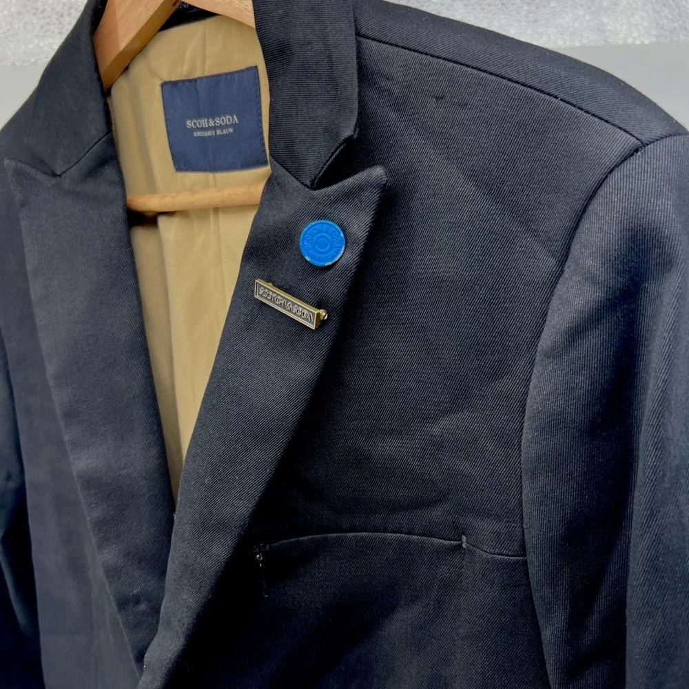 Scotch Soda Men's‎ Black Blazer Jacket Two Button Lapel Pin Cotton Blend M 0804